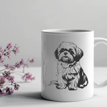 A full-body illustration of a domesticated dog breed known as the Shih Tzu, depicted in a sitting position.