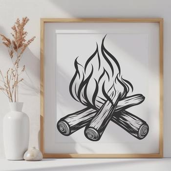 A vector illustration of a camp fire with flames burning bright in the outdoors.