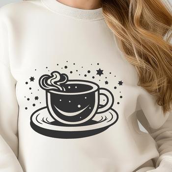 A stylized illustration of a single coffee cup with handle.