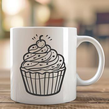 A digital illustration of a cupcake with a rounded base and cylindrical shape, suitable for vector graphics.