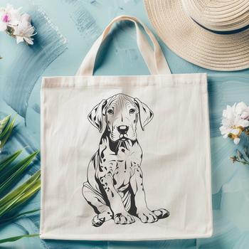 An illustration of a sitting Great Dane dog, depicted in vector format.