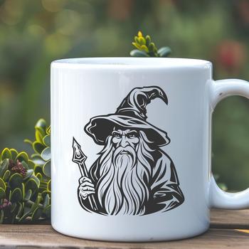 A medieval-style wizard in a long robe, holding a staff and surrounded by magical elements.