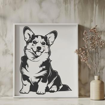 A cartoon-style illustration of a Corgi in full-body pose, sitting on its haunches.