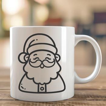 Simple line drawing illustration of Father Christmas in a festive holiday setting.