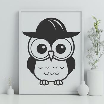 A full-body illustration of a cute owl with feathers and a round face.