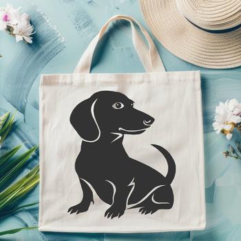 Close-up illustration of a seated Dachshund dog breed with detailed vector lines.