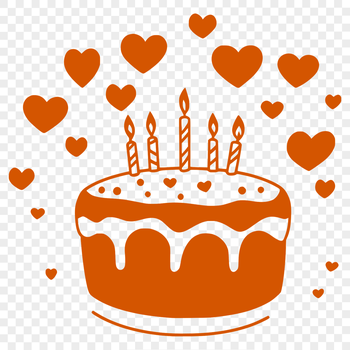 A colorful birthday cake with love hearts designed as a vector art template for digital design and crafting projects.