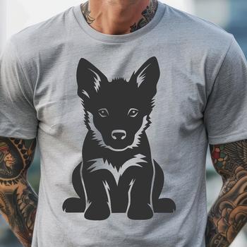 Illustration of a full-body German shepherd dog in a sitting position.