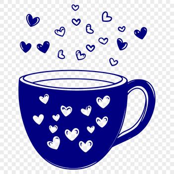 A stylized cup with intricate love hearts design, perfect for a coffee lover's vector art.