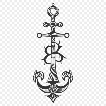 Nautical anchor design with ornate details, suitable for vector art and cutting machine applications.