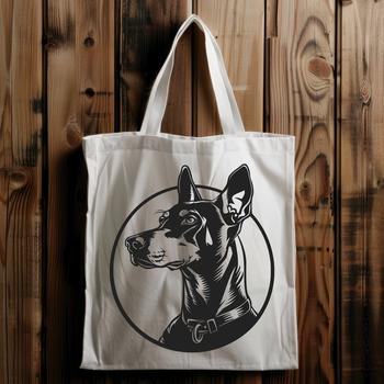 A portrait illustration of a Doberman Pinscher's head in vector format.