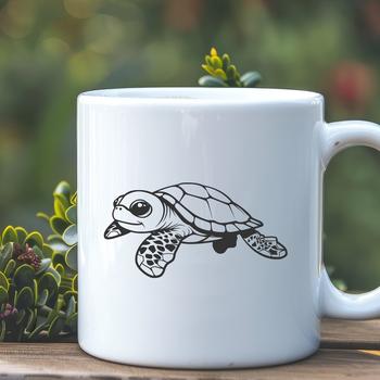 A detailed illustration of a sea turtle from head to fins, suitable for digital design and crafting.