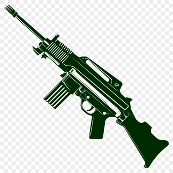 A detailed illustration of a modern assault rifle with various features highlighted.