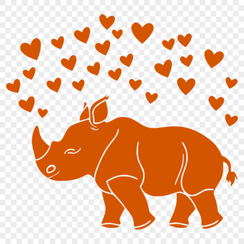 A rhino illustration with hearts integrated into its design, suitable for various creative projects.