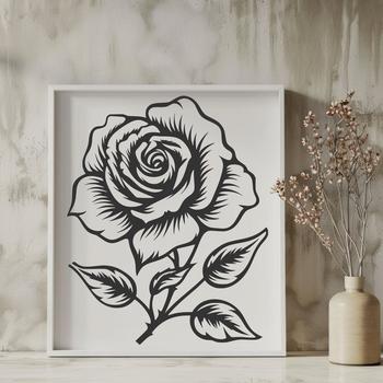 A detailed illustration of a single red rose with curved petals.