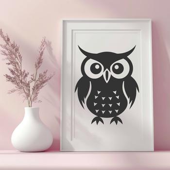 A small white owl with big round eyes and a soft expression, illustrated in vector style.
