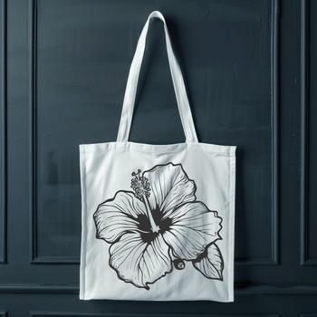 A vibrant illustration of a single hibiscus flower with detailed petals and center.