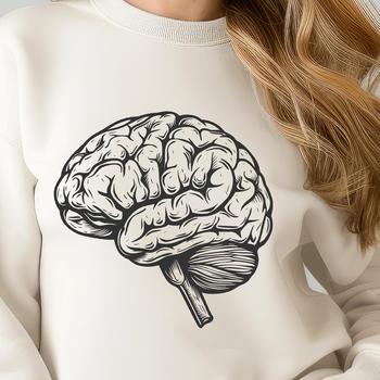 Anatomical illustration of the human brain, showcasing its structure and layers.