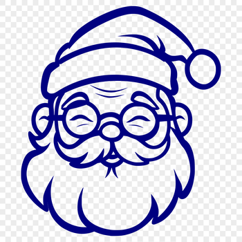 A cartoon illustration of Santa Claus wearing glasses and smiling, suitable for Christmas designs and decorations.