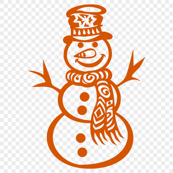 A cheerful winter snowman standing in a snowy landscape.