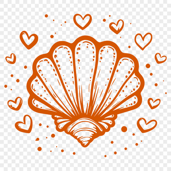 A decorative seashell design with love hearts, suitable for seaside-themed crafts and projects.