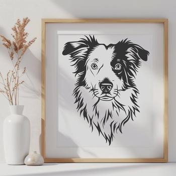 Illustrative rendering of a dog breed profile, showcasing an Australian Shepherd's distinctive features.