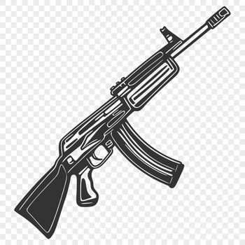 A detailed illustration of a rifle with intricate design elements.