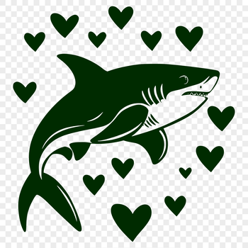 A colorful illustration of a shark decorated with love hearts, suitable for various design projects.
