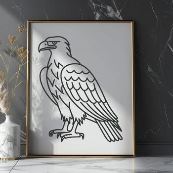 A simple line drawing of a bird perched on a branch, featuring the full body of an eagle.