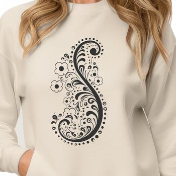 A stylized ornate floral shape known as a paisley motif.