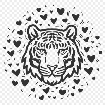 SVG vector illustration of a tiger's head with love hearts.