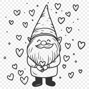 A full-body depiction of a mythical creature, the Knome, standing upright with love hearts integrated into its design.