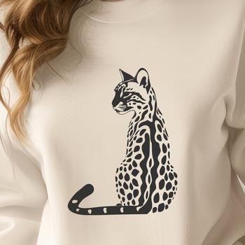 A full-body illustration of a sitting big cat with a sleek coat.