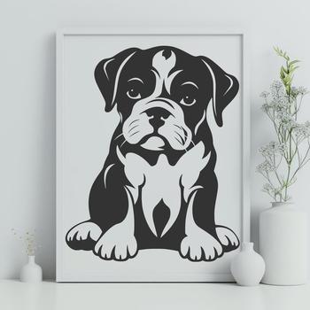 A full-body illustration of a sitting bulldog with a neutral expression.