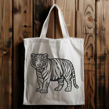 A large standing tiger with vibrant stripes, depicted in a detailed vector format.