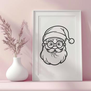 A digital illustration of Santa Claus wearing glasses, depicted in a traditional Christmas setting.