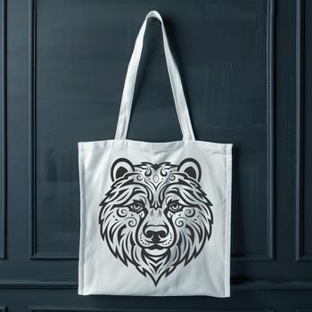 A detailed illustration of a bear's head featuring intricate designs and patterns.
