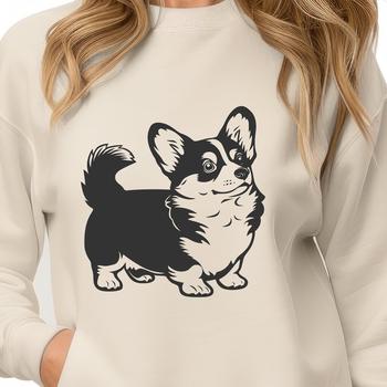 A vector graphic depiction of a cute corgi animal in profile.