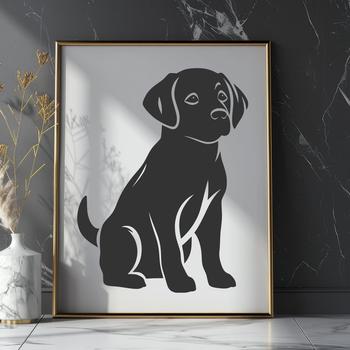 A full-body illustration of a sitting Labrador Retriever dog, suitable for vector art designs.