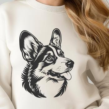 A stylized illustration of a Welsh Corgi's head, suitable for vector art projects and designs.