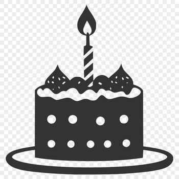 A colorful illustration of a birthday cake with candles and decorations, suitable for digital use.