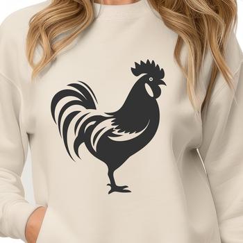 A detailed illustration of a full-body chicken with feathers and beak.