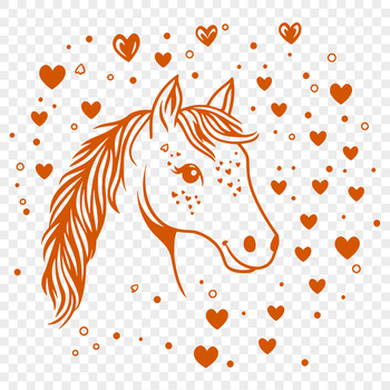 A stylized horse with love hearts surrounding its body, created as a vector design.