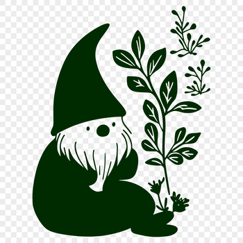 A mythical creature with a mix of human and dwarf-like features sits on its haunches, surrounded by floral elements.