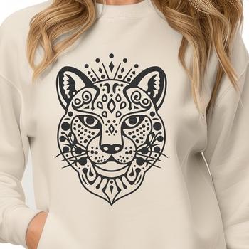 A large feline with a distinctive coat pattern, featuring a combination of spots and stripes.