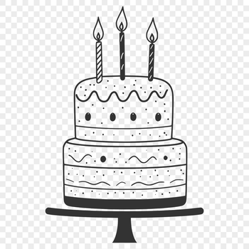 A digital illustration of a birthday cake with candles and decorations, suitable for vector art and cutting machine designs.
