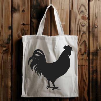 A simple, black silhouette outline of a chicken in full body pose.