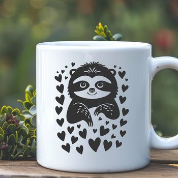 A cute sloth with hearts on its head, designed as a vector image.