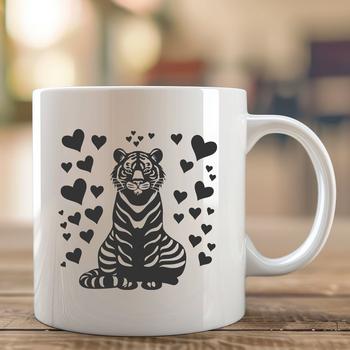 A full-body illustration of a tiger sitting in a relaxed pose, suitable for various design applications.