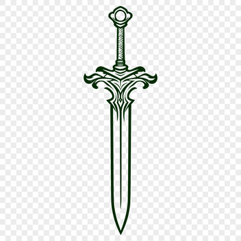 A 2D illustration of a medieval-style sword with a curved blade and decorative hilt.
